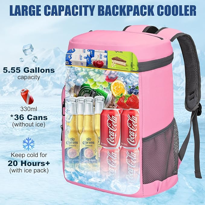 Backpack Cooler Insulated Leak Proof for Men Women 36 Cans Soft Cooler Backpack Insulated Waterproof Large Capacity Coolers Bag Portable for Lunch Camping Travel Picnic Hiking