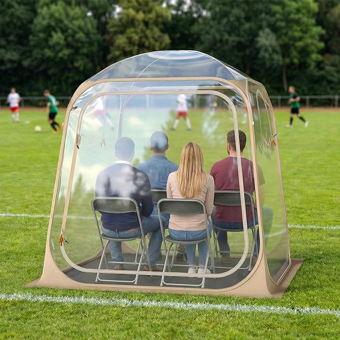 Pop up Sports Tent, Portable Weather Pod for 1-6 Person, Garden Screen House Shelter with Floor Mat & Carry Bag, Outdoor Clear Bubble Tent for Sports Event Soccer Camping (7 x 7 x 6.4 ft)