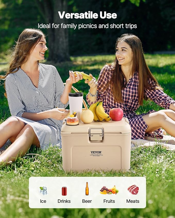 VEVOR Portable Cooler,Hard Cooler with Ice Retention, Heavy-Duty Handles and Strap, Lightweight Rigid Material Insulated Portable Cooler, Suitable for Family Picnics and Short Trips