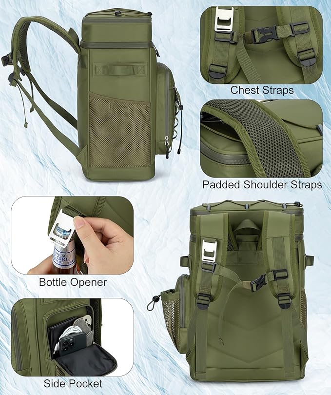 Insulated Cooler Backpack, 40L Leakproof Backpack with Double Compartments for Men & Women, Large Lunch Cooler for Camping, Beach, Travel, Picnic, Up to 48 Cans