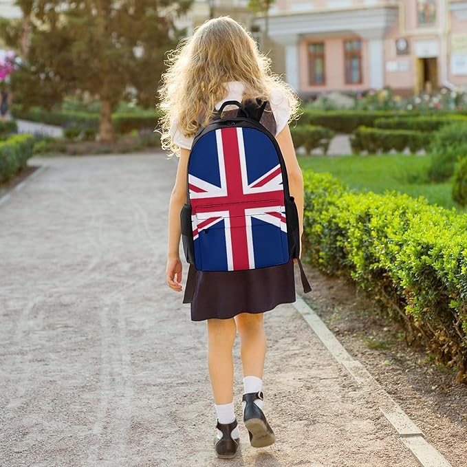 Men Women Lightweight British Uk Flag Daypack Bookbag Big Capacity Carry On Bag With Side Pockets for Camping Travel Bicycle