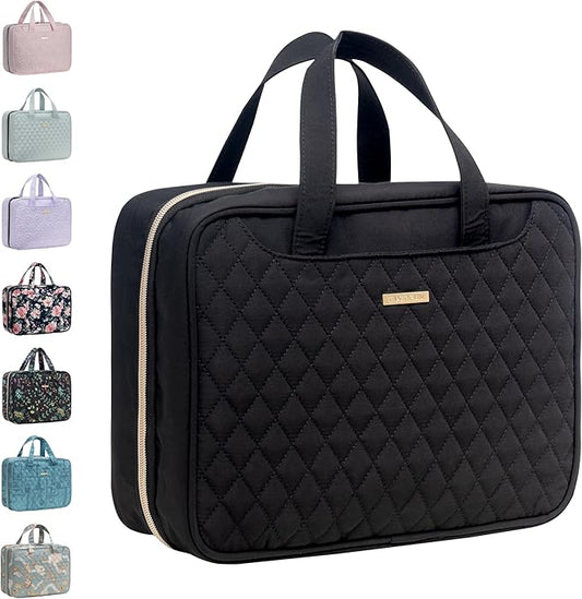Everfun Hanging Toiletry Bag for Travel, 12x9x4.5 inch Large Capacity Cosmetic Organizer with Leakproof Wet/Dry Compartment, Waterproof Dopp Kit Toiletries Bag for Women Black