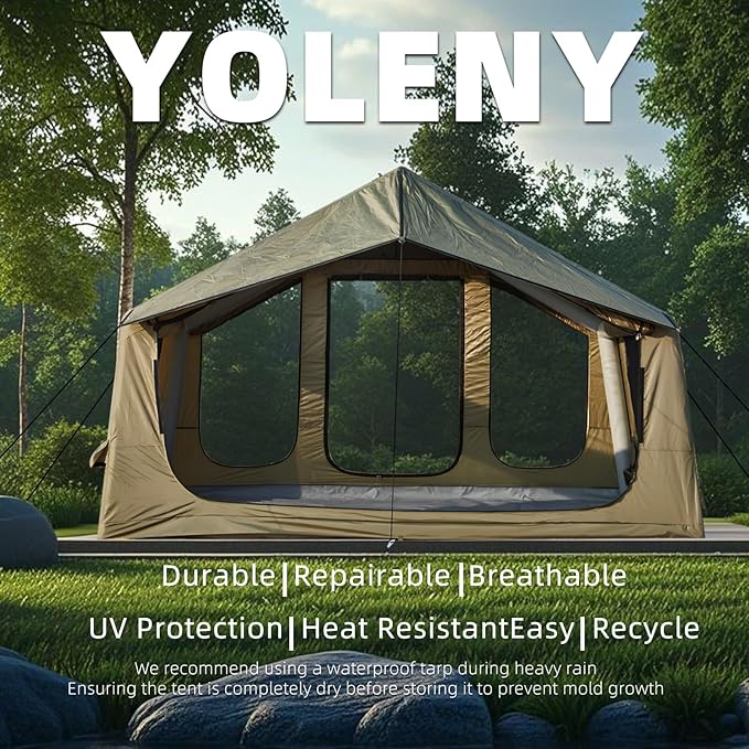 EROMMY 4/6/8/12 Person Inflatable Tent with Skylight, 4 Season Blow Up Tents with Hand Pump for Outdoor Camping & Hiking, Easy Set-up Windproof Sunproof Waterproof
