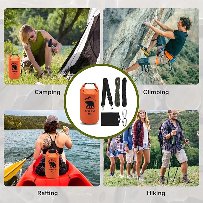 1 Set Bear Bags for Food Backpacking 10L Bear Food Bag Hanging System Bear Proof Food Storage Includes Waterproof Bear Bag, Rock Pouch, Hooks and Nylon Ropes for Camping Hiking (10 L, Orange)