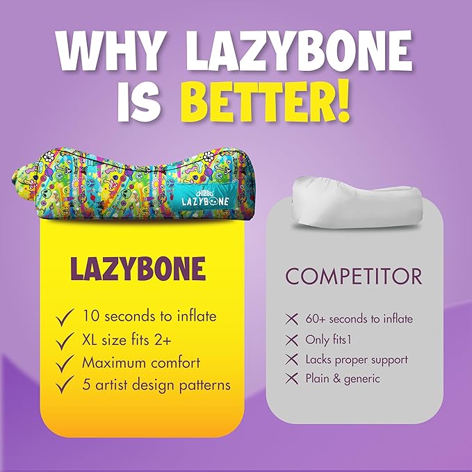 Chillbo Lazybone Inflatable Couch - Ultimate Inflatable Lounger for Maximum Chill - The Perfect Blow Up Couch for Music Festivals Or Inflatable Lounger for Camping