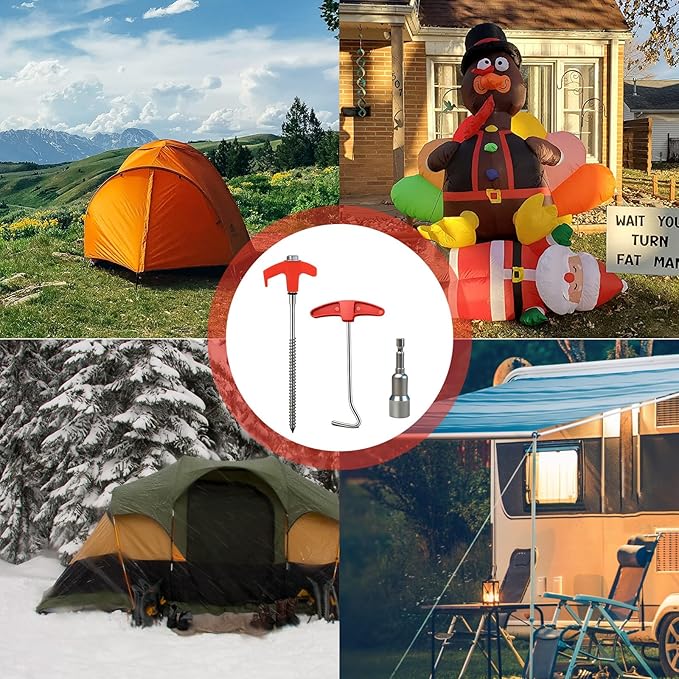 SOLEADER 12-Inch Screw in Tent Stakes 8PCS,Ground Anchors Screw in,Tent Stakes Heavy Duty,Ground Stakes for Inflatables,Canopies,Camping Tent Accessories,Metal Threaded Tent Spikes with Hex Head Drive