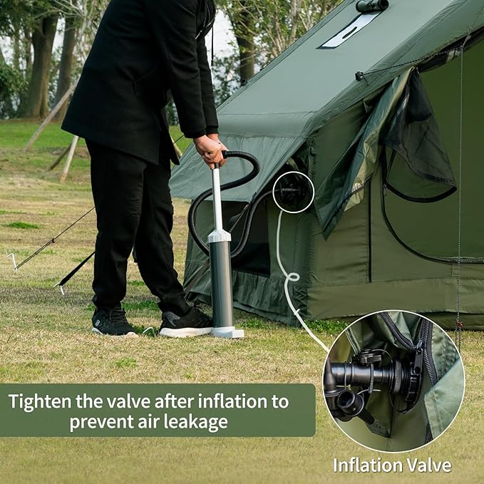 Inflatable Camping Tent with Hand Pump Waterproof Outdoor Blow up Tent 2-8 Person Oxford 4 Season Glamping Air Tent Cabin House with Mesh Windows & Door