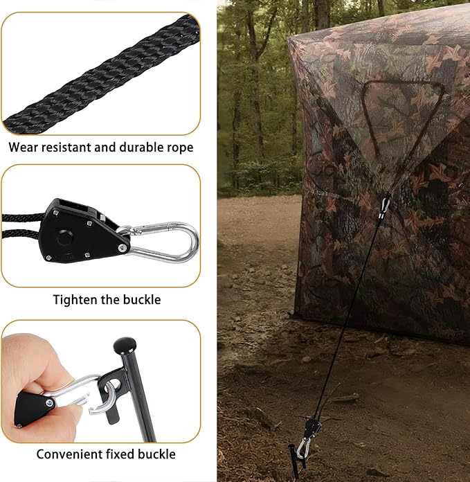 4 Pack Hunting Blind Stakes Kit Heavy Duty Metal Tent Tacks with Ratchet Tie Down Straps Ground Blind Stakes Anchor Kit for Hunt Trip Hunting Blinds Drilling Stakes for Deer Turkey Dove Bowhunter