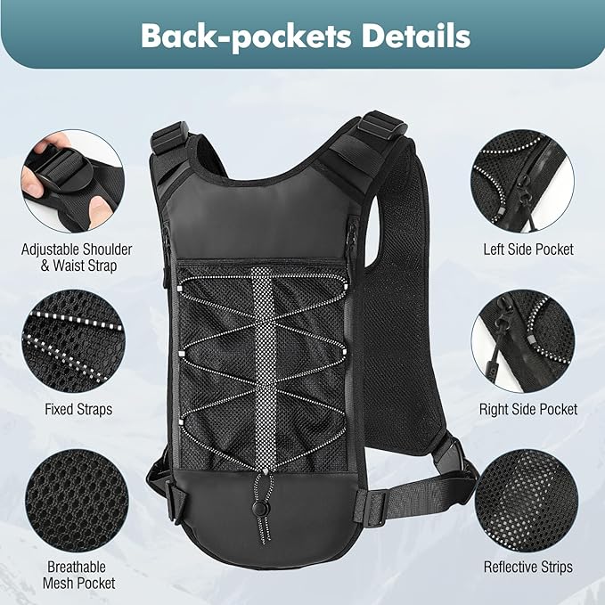 MoKo Hydration Pack with 2L Water Bladder, Hydration Backpack Water Backpack Lightweight Reflective Chest Pack with Gear Holder, Running Vest for Men Women Marathon, Hiking, Biking