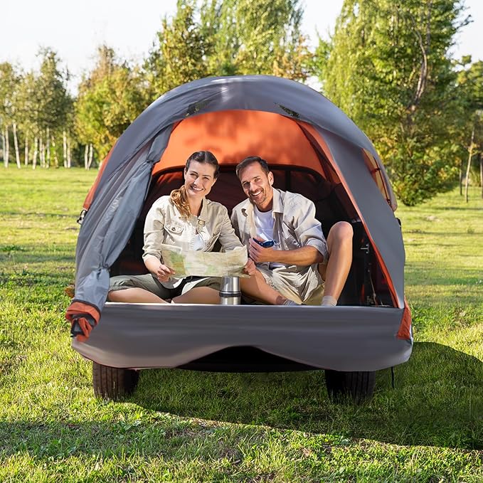 Tangkula 2-Person 5.5 FT Truck Bed Tent, Mid Size W/Removable Rainfly, Carry Bag, Sky View Vent, PU 2000 MM Waterproof Double-Layer Car Bed Camp Tent, Outdoor Portable Tent