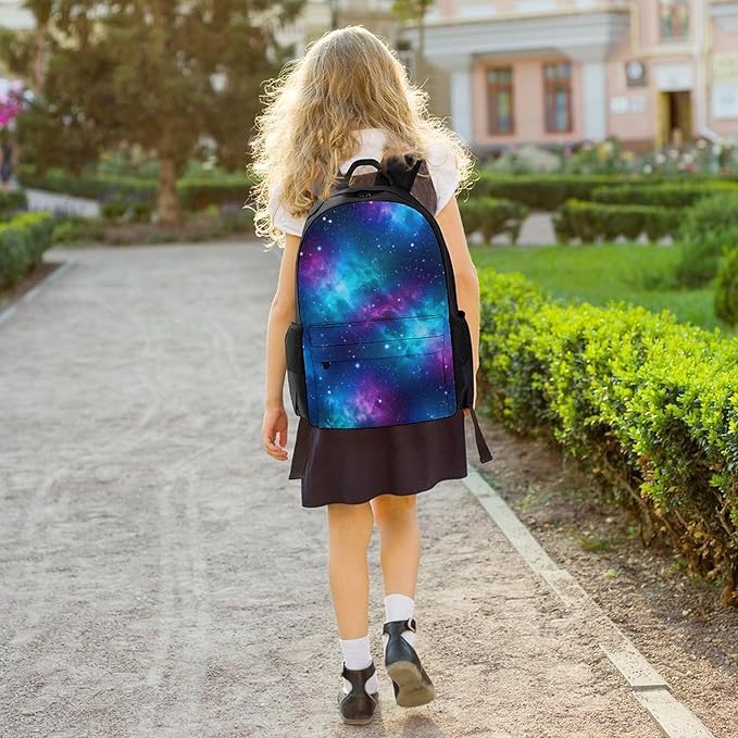 Men Women Polyester Purple Galaxy Blue Casual Daypack Large Capacity Carry On Bag With Adjustable Shoulder Straps for Camping Work Running