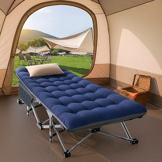 ABORON 2 Pack Folding Camping Cot W/Mat for Adults, Heavy Duty Outdoor Bed with Carry Bag,1200 D Layer Oxford Travel Camp Cots