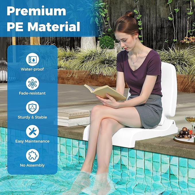 GYMAX Foldable Poolside Chairs for Edge of Pool, Portable Pool Chair with Handle, Drainage Hole, Lightweight Folding Flip Seat for Beaches, Camping, Fishing, Tailgating, Lawn (White,1)