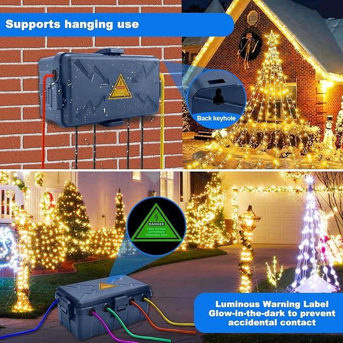 Hrensaw Medium Outdoor Electrical Box(10.6x5.5x4.5inch),Weatherproof Connection Box w/6 Cable Entry,IP54 Waterproof Cord Cover Protect Power Strip,Timer,Plug,Holiday Lights,Premium Gray