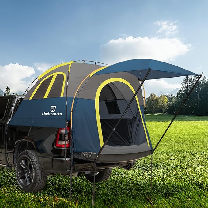 Umbrauto Truck Bed Tent with Awning: 5.5'-5.8' PU3000mm Waterproof Pickup Truck Tents, Easy Set-up for 2 Person, Fits Full Size Short Bed, Chevy, Dodge, Ford, GMC, Blue