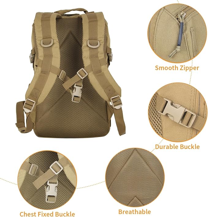 Small Tactical Backpack 12L Molle Bag Rucksack Army Daypack Military Daypack for Outdoor,Hiking (Tan)