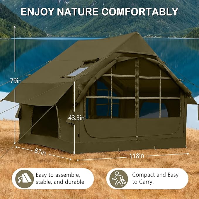 Inflatable Tents for Camping,Easy Blow Up Tent with Hand Pump,4 Seasons Waterproof Air Inflatable Camping Tent House for Family Weekend Camping