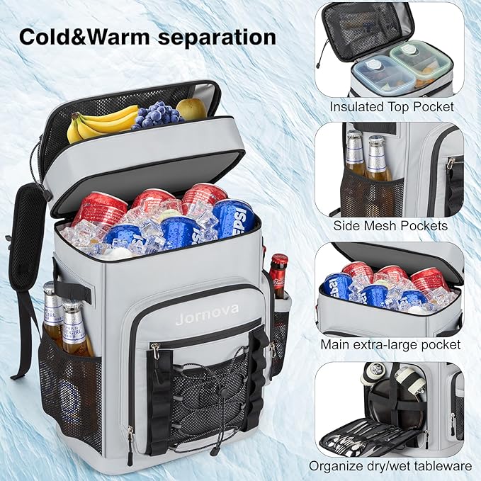 Insulated Cooler Backpack, 40L Leakproof Backpack with Double Compartments for Men & Women, Large Lunch Cooler for Camping, Beach, Travel, Picnic, Up to 48 Cans
