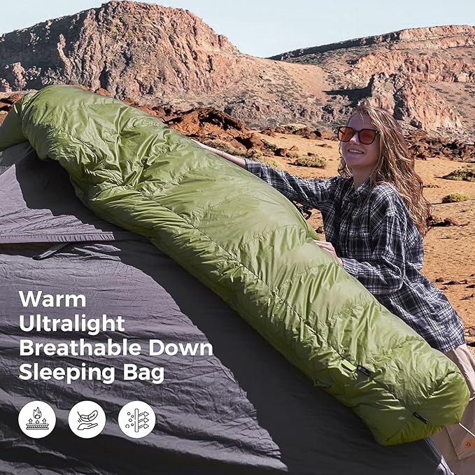 ATEPA Elements 450 Down Sleeping Bag for Adults, 700FP 42.8℉ Recycled Mummy Cold Weather Ultralight 3 Season Compact Packable Sleeping Bag with 15D Nylon Shell for Backpacking Camping Hiking