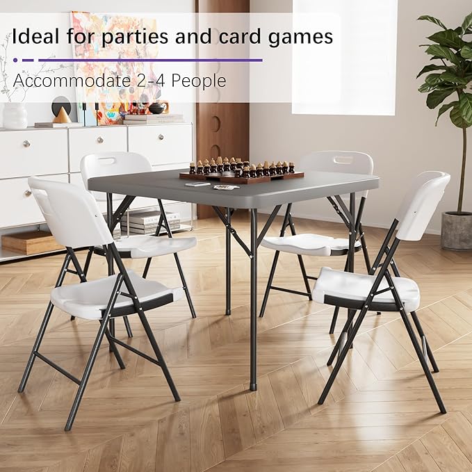 VECELO Folding Card Table Square with Mesh Bag, Heavy-Duty Collapsible Locking Legs & Easy to Storage, Portable for Indoor/Outdoor Use, Light Grey