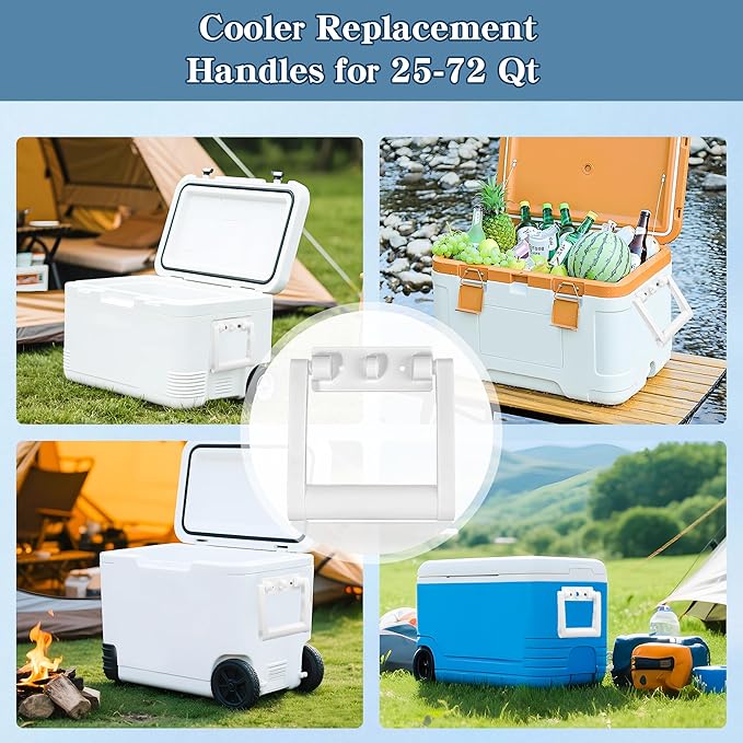 2 Pcs Plastic Cooler Handle Replacement for 25-72 Quart Coolers, Replacement Cooler Handle Parts Includes Screws, White