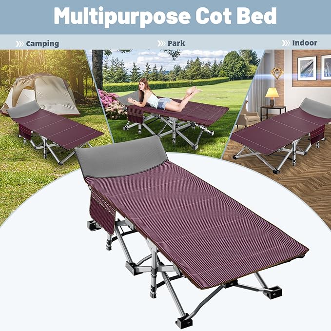 Slsy Folding Camping Cot for Adults with Pad, Padded Portable Sleeping Cots, Camp Bed with Carry Bag for Outdoor Travel, Beach, Hiking