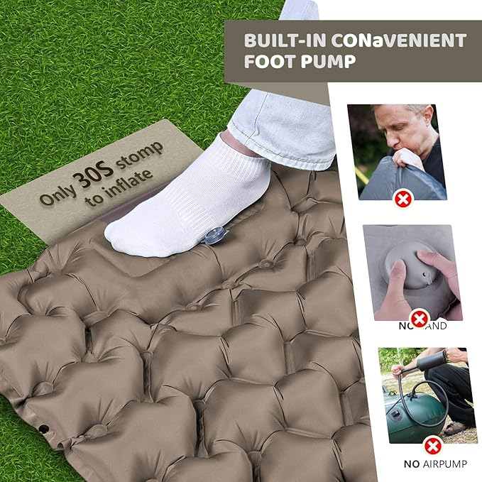 Ultralight Air Pad: 1.9lbs Camping Mattress with Pillow & Foot Pump - 4" Thick with One-Second Deflation for Easy Backpacking