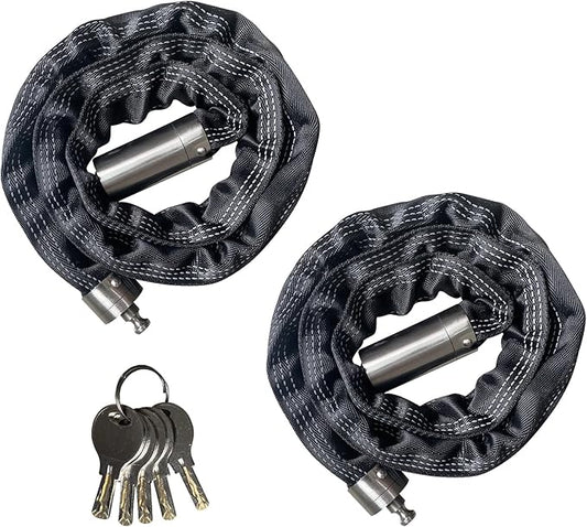 2 Pcs Stainless Steel Chain Locks with 6 Same Keys, Rustproof Lock and Chain, Marine Grade Lock for Bike, Moto, Scooter, Boat, Truck and Door. Anti-Theft – 110 CM Long Chain