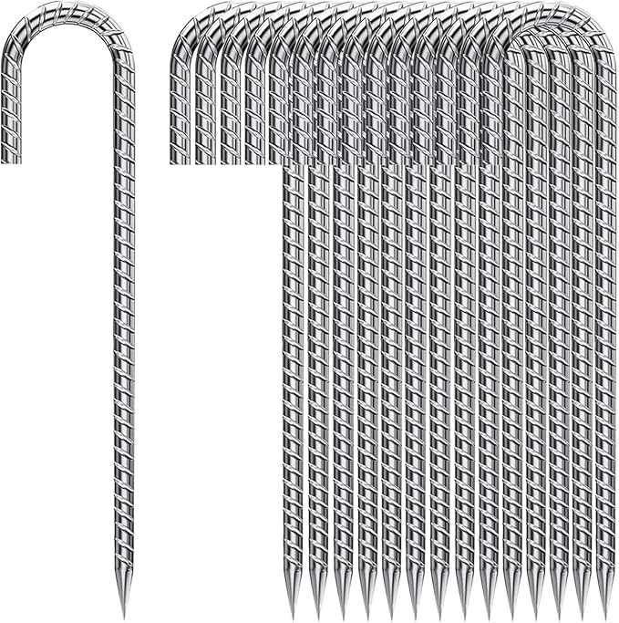 Ground Rebar Stakes 12 Inch Galvanized,J Hook Rebar Staples Heavy Duty 100 Pack Anti-Rust Yard Stakes for Plants Landscape Fabric Artificial Turf Fencing for Yard Shrubs