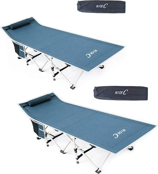 Nice C Camping Cots, Cots for Adults, Folding Cot, with Pillow, Carry Bag & Storage Pocket, Extra Wide Sturdy, Holds Up to 500 Lbs (2, Grey)