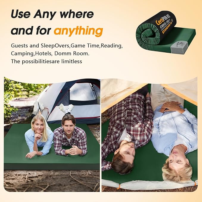 CYMULA Camping Cot Mattress 2in Memory Foam Sleeping Pad,Soft Warm Non-Slip Camping Mattress Topper with Retaining for Adults,Portable Roll up Pad for Travel(75 x30)（only Mattress）