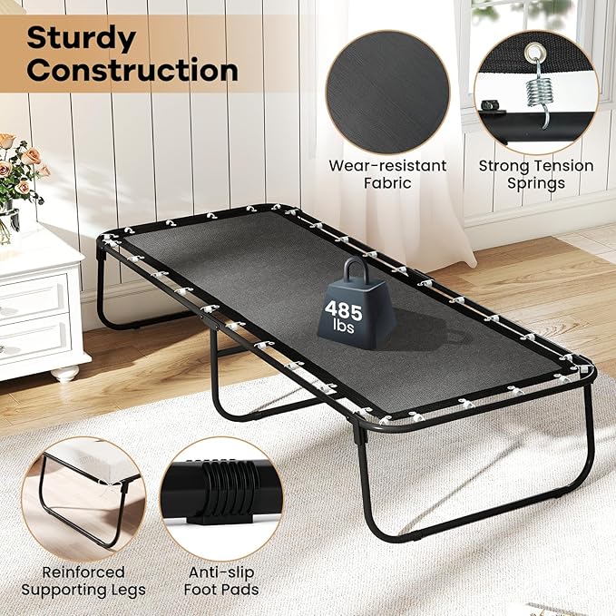 Giantex Folding Bed with Mattress, 75" x 31" Rollaway Guest Bed with Memory Foam & Heavy-Duty Metal Frame, Space-Saving Fold up Beds, Cot Size Portable Roll Away Beds for Adults