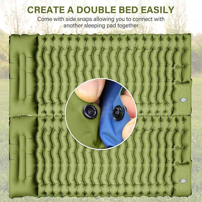 Camping Sleeping Pad, Ultralight Camping Mat with Pillow, Built-in Foot Pump Inflatable Sleeping Pads Compact for Camping Backpacking Hiking Traveling Tent,Single,Green.