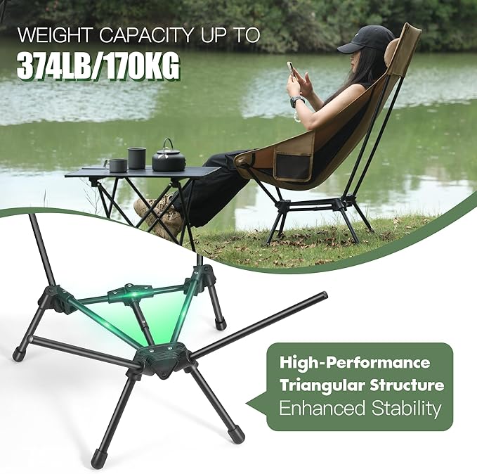 Compact Folding Camping Chair,Backpacking Chair,Supports 374lbs,Portable Travel & Hiking Chair,Lightweight Design,Perfect for Hiking Gear, Picnics and Traveling