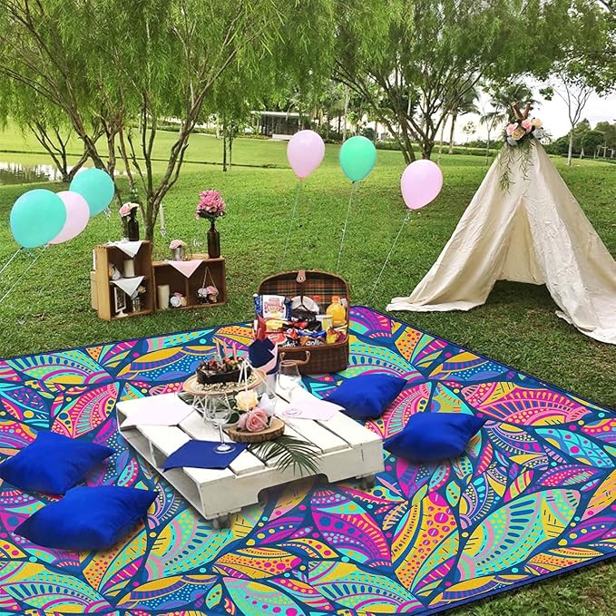 Waterproof Picnic Blankets Foldable & Portable 80''x80'' Boho Picnic Mat for Outdoors, Large Washable Picnic Blanket for Travel Camping Beach, Park Grass Picnic Blanket Accessories for Adults