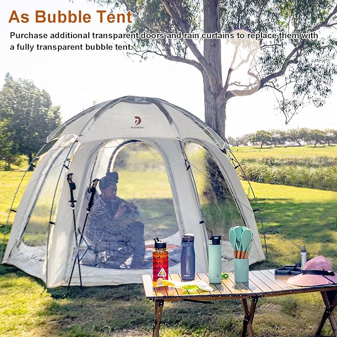 4-6 Person Outdoor Camping Dome Tent - 10 x 10 FT Screen House Room with Removable Waterproof Rainfly & Ground Sheet,Luxury Yurt Glamping Family Tents for Patios Outdoor Camping Activities