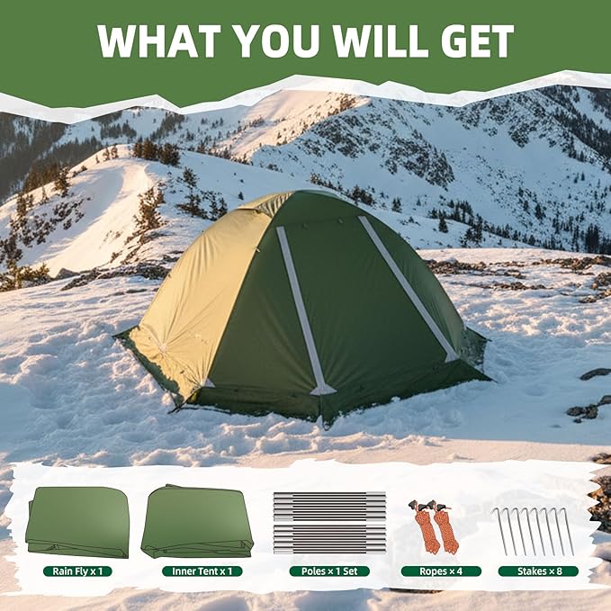 Clostnature Lightweight Backpacking Tent - 1/2 Person 4 Season Ultralight Waterproof Camping Tent, Large Size Easy Setup Tent for Winter, Cold Weather, Family, Outdoor, Hiking and Mountaineering