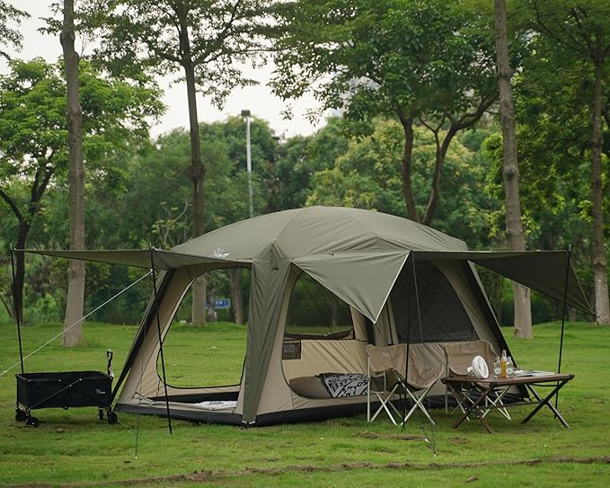 Vidalido 4-6 Person Camping Tent with 3 Door 2 Room Large Family Cabin Tents, Double Layer Waterproof Portable Glamping Tent, Big Tents for Outdoor Camping Hiking and Backpacking