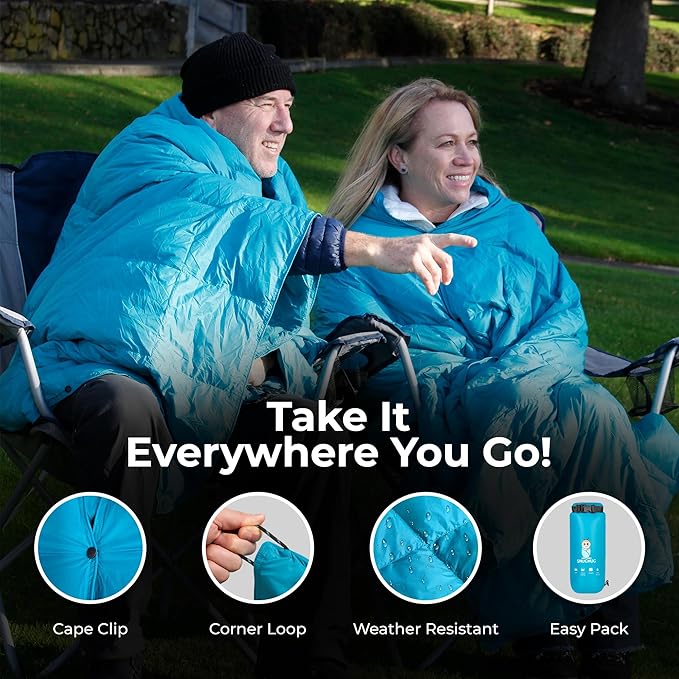 Puffy Blanket for Cold Weather - Down Camping Blanket with Sustainable Insulation, Lightweight & Warm Outdoor Camping Quilt, Water-Resistant, Compact & Packable