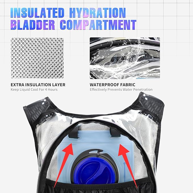 Hydration Backpack, Festival Rave Hydration Pack, Water Backpack with 2L Hydration Bladder, Rave Backpack Hydration Pack Hydropack Hydro for Hiking, Biking, Festivals, Raves