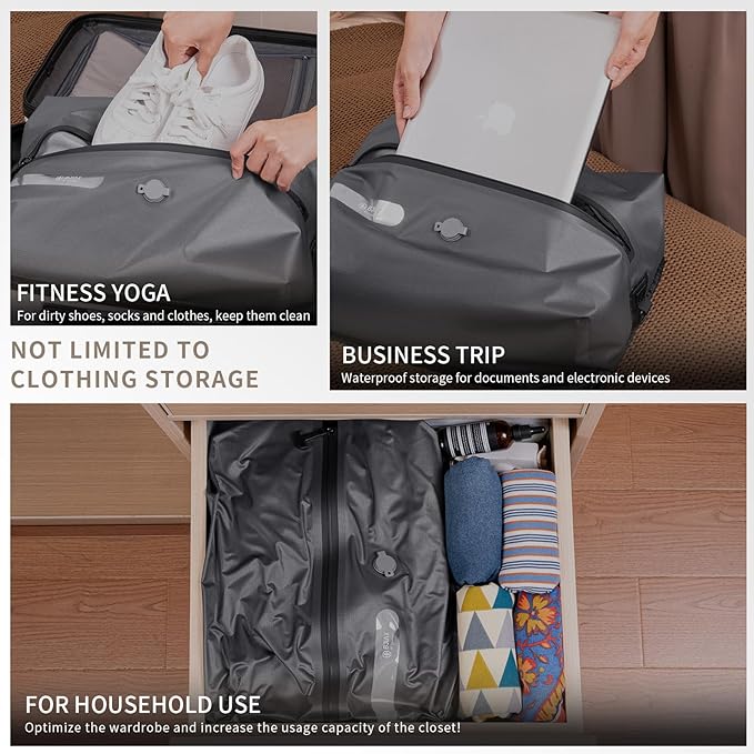 Vacuum Bags for Travel with Pump,Reusable Compression Packing Cubes to Save Space for Luggage and Backpack with IP68 Waterproof,Vacuum Seal Bags for Clothing travel（2packbag with Pump)