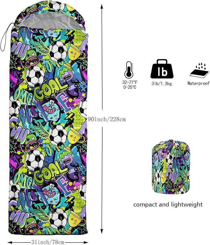 AILONEN Boys Sleeping Bag for Camping,Nautical Anchor,Lightweight & Waterproof,3 Season Warm & Cool Weather,Navy Blue Sleeping Bags for Kids Men Travelling,Outdoors
