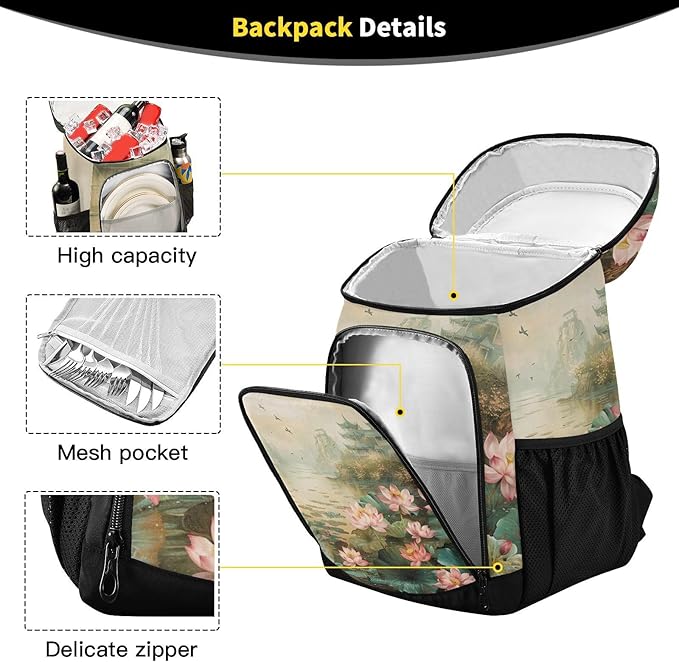 YETTASBIN Leakproof 36 Cans Cooler Backpack for Men Women - Lotus Insulated Backpack Cooler Large Capacity Waterproof Lunch Bag for Hiking, Camping, Beach, Fishing, Work