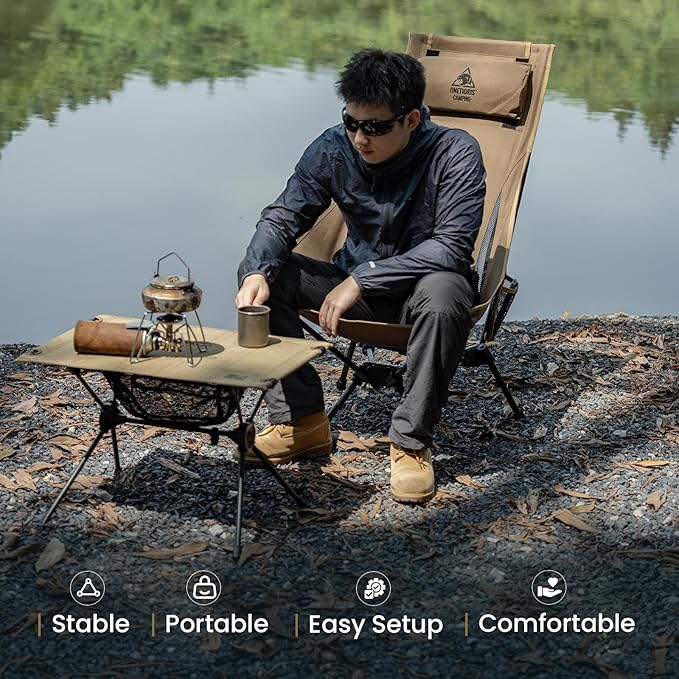OneTigris Tigerblade High Back Camping Chair with Pillow Design, Comfortable Widened Seat Folding Chair