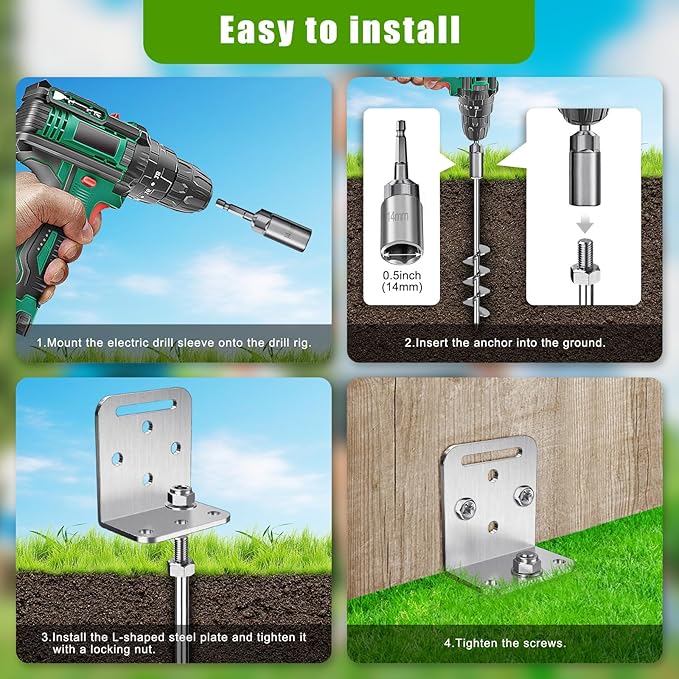 2/4/6 Pack 18" 24" Screw in Trampoline Ground Anchors 2.7" Wide Spiral Mobile Home Earth Anchor Stakes Set with Versatile L Bracket Swingset Anchors for Playset, Fence, Tent, Shed, Canopy, Carport