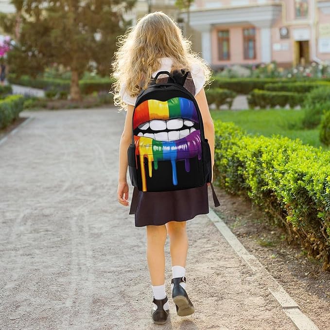 Men Women Polyester Lgbt Pride Lip Daypack Backpack Large Capacity Carry On Bag With Smooth Zippers for Hiking Picnic Walking Cycling