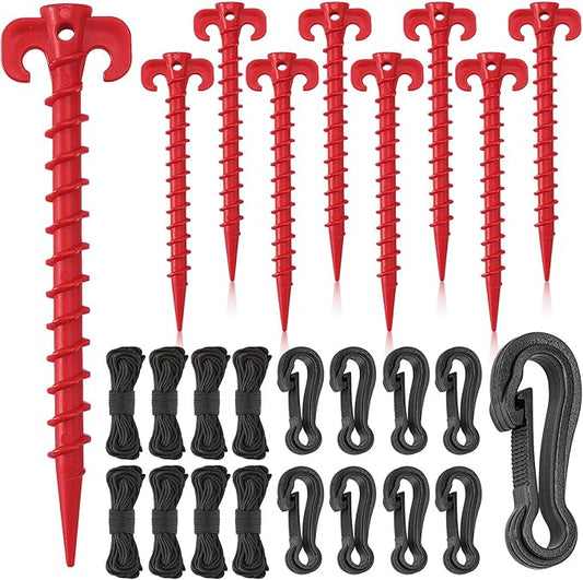 AUGSUN 27 Pieces Plastic Inflatable Stakes Set, Include Tent Stakes, Tethers Ropes and Hooks Heavy Duty Garden Yard Stakes for Christmas Outdoor Decorations (Red)