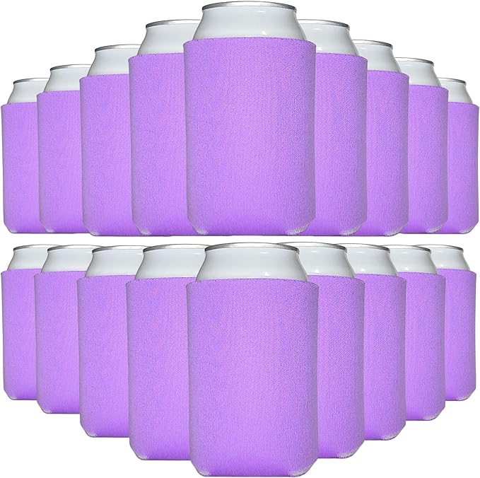 TahoeBay Blank Beer Can Cooler Sleeves (25-Pack) Bulk Sublimation Blanks for Vinyl Plain Soft Foam Can Sleeves Coolers for Soda Cans & Bottles Black, White, Assorted Solid Color (Orchid)