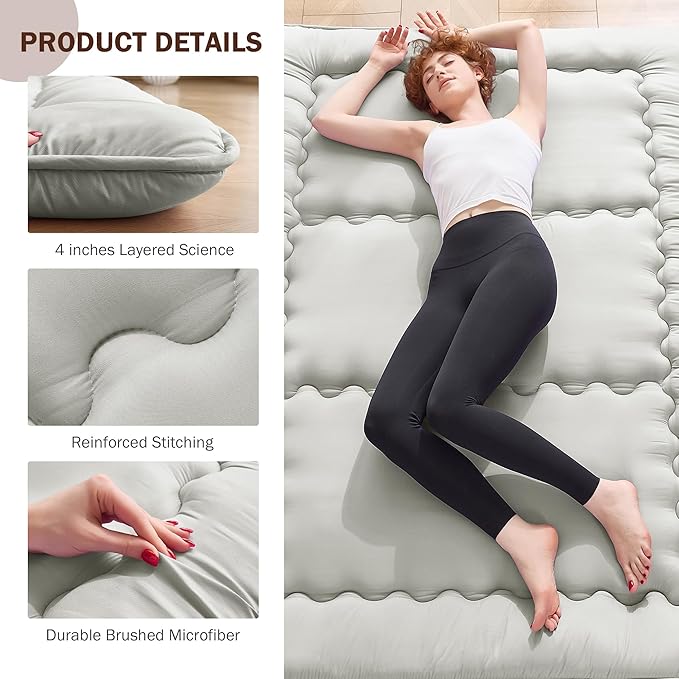 Japanese Floor Futon Mattress Twin Size, 4" Thicken Foldable Mattress Tatami Mat Sleeping Pad, 25D Foam Filled Traditional Shiki Futon (shikibuton), Designed in Japan (Light Grey 39"x 80")