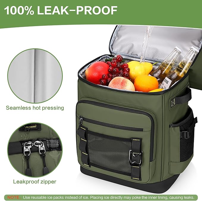 Insulated Cooler Backpack, 40L Expandable Leakproof Waterproof, Dual Compartments (23L+17L) with Expandable Upper Section, Portable for Beach Camping Picnic Travel